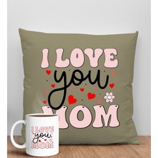 Bk Gift Anneler Günü Tasarımlı Haki Kırlent Yastık ve Kupa Seti, Anneye Hediye, Ev Dekorasyonu, Anneler Günü Hediyesi-2