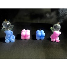 Via De Luna Ayıcık Desenli ve Mini Bubble Mum (Kına, Nişan, Bebek, Organizasyon) 4'lü Set ( Pembe - Mavi )