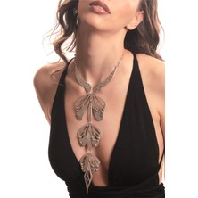 Labalaba Kadın Antik Gümüş Kaplama Kelebek Stilizesi Uzun Kolye