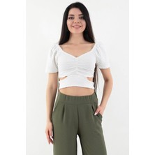 UG-NC Fashion Büzgüllü Bel Bantlı Yandan Açık Crop