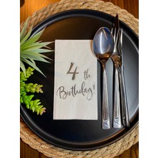 Kidspartim Gümüş Yaldızlı Beyaz Dört Yaş Bırthday Garson Katlama Peçete 16 Lı