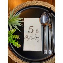 Kidspartim Gümüş Yaldızlı Beyaz Beş Yaş Bırthday Garson Katlama Peçete 16 Lı