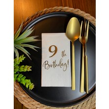 Kidspartim Gold Yaldızlı Beyaz Dokuz Yaş Bırthday Garson Katlama Peçete 16 Lı