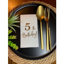 Kidspartim Gold Yaldızlı Beyaz Beş Yaş Bırthday Garson Katlama Peçete 16 Lı