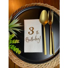 Kidspartim Gold Yaldızlı Beyaz Üç Yaş Bırthday Garson Katlama Peçete 16 Lı