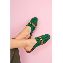 New Optimal Estelya Zincir Kemerli Işleme Detaylı Terlik  - Yeşil - 39