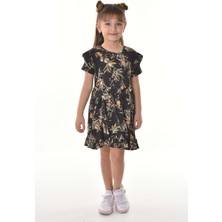 Mnk Baby & Kids Fırfırlı Kız Çocuk Dokuma Kumaş Tiril Elbise MNK0503
