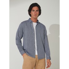 Süvari Slim Fit Düğmeli Yaka Düz Lacivert Erkek Gömlek GM1008400238