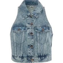 Denim Trip Indigo Kadın Yelek DT10273 Slim Fit Orta Indigo Crop K