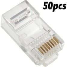 Teenspirit 50X RJ45 CAT5E Cat6 Ağ Lan Patch Kablo Ucu Sıkma Fiş Konnektörü Gold Pimler - Şeffaf (Yurt Dışından)