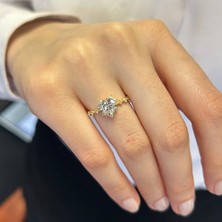 Fay Yamaner Altın Lotus Çiçeği Kalp Tektaş Yüzük