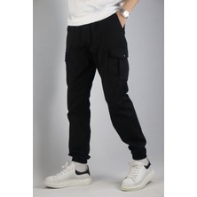 İnpool Siyah Erkek Oversize Jogger Bel ve Paça Lastikli Kargo Cepli Pantolon