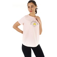 Defy's Kadın Bisiklet Yaka Kısa Kollu Regular Fit Baskılı Tişört Pembe Melanj