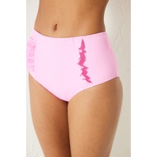 Basic Yüksek Bel Fırfırlı Pembe Bikini Altı