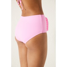 Basic Yüksek Bel Fırfırlı Pembe Bikini Altı