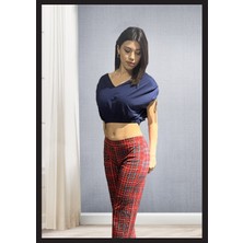 LoeFit Kadın Kırmızı Ekoseli Pijama Takımı