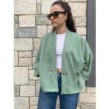 Kinua Studio Mevsimlik Çıtçıtlı Yumuşak Dokulu Kadın Erkek Kimono Ceket Yeşil