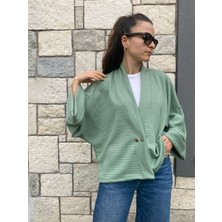Kinua Studio Mevsimlik Çıtçıtlı Yumuşak Dokulu Kadın Erkek Kimono Ceket Yeşil