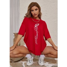 Amor Man Büyük  Beden Özel Tasarım Kelebek Notası Baskılı %100 Pamuk Oversize Kadın T-Shırt