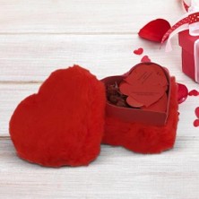 Lizpo Decor Sevgi Sözlü Kırmızı Peluş Kalp Kutu Kırmızı