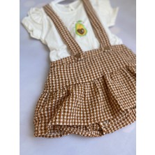 Mini Kids & Baby Kız Bebek Pötikareli Ekoseli T-Shirt ve Askılı Şort Etek Takım