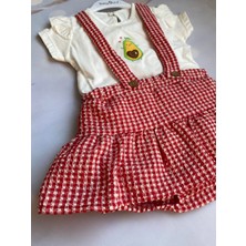 Mini Kids & Baby Kız Bebek Pötikareli Ekoseli T-Shirt ve Askılı Şort Etek Takım