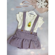 Mini Kids & Baby Kız Bebek Pötikareli Ekoseli T-Shirt ve Askılı Şort Etek Takım
