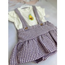 Mini Kids & Baby Kız Bebek Pötikareli Ekoseli T-Shirt ve Askılı Şort Etek Takım