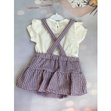 Mini Kids & Baby Kız Bebek Pötikareli Ekoseli T-Shirt ve Askılı Şort Etek Takım