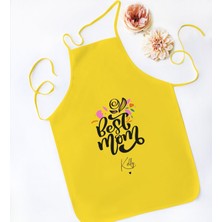 Bk Gift Kişiye Özel Isimli Anneler Günü Tasarımlı Sarı Mutfak Önlüğü, Aşçı Önlüğü, Şef Önlüğü, Anneye Hediye-17