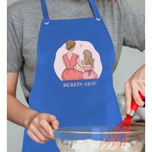 Bk Gift Kişiye Özel Isimli Anneler Günü Tasarımlı Profesyonel Mavi Mutfak Önlüğü, Aşçı Önlüğü, Şef Önlüğü, Anneye Hediye-15