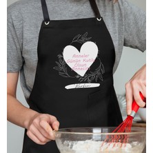 Bk Gift Kişiye Özel Isimli Anneler Günü Tasarımlı Profesyonel Siyah Mutfak Önlüğü, Aşçı Önlüğü, Şef Önlüğü, Anneye Hediye-2