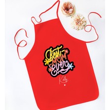 Bk Gift Kişiye Özel Isimli Anneler Günü Tasarımlı Kırmızı Mutfak Önlüğü, Aşçı Önlüğü, Şef Önlüğü, Anneye Hediye-12