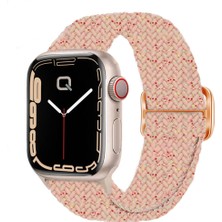 Quse Apple Watch Series SE/10/9/8/7/6/5/4/3/Ultra Uyumlu 49mm-46mm-45mm-44mm-42mm Ayarlanabilir Tokalı Örgü Kordon Cherry Powder