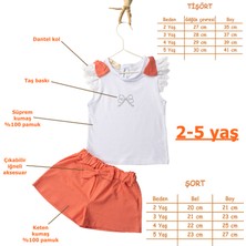 Novy Baby Fiyonklu Fisto Kollu Taş Baskılı Tshirt Fiyonklu Şort Kız Çocuk 2'li Takım - 2-5 Yaş - 2304