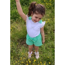 Novy Baby Fiyonklu Fisto Kollu Taş Baskılı Tshirt Fiyonklu Şort Kız Çocuk 2'li Takım - 2-5 Yaş - 2304