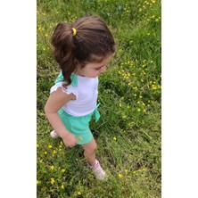 Novy Baby Fiyonklu Fisto Kollu Taş Baskılı Tshirt Fiyonklu Şort Kız Çocuk 2'li Takım - 2-5 Yaş - 2304