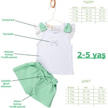 Novy Baby Fiyonklu Fisto Kollu Taş Baskılı Tshirt Fiyonklu Şort Kız Çocuk 2'li Takım - 2-5 Yaş - 2304