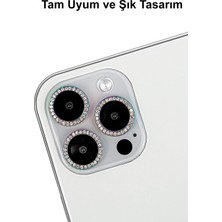 Case World Apple iPhone 13 ile Uyumlu Gökkuşağı Taşlı Tasarım Temperli Cam Kamera Lens Koruyucu