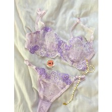 Mj Butik Peony Mor Çiçekli Bralette Takım