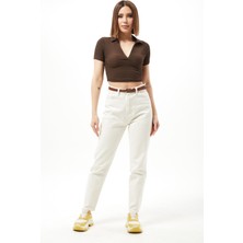 Lotusina Business Polo Yaka Kadın Kısa Kollu Crop Bluz