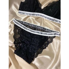 Mj Butik Dantelli Yazılı Bralette Takım