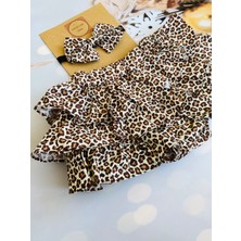 Mini Kids Kız Bebek Leopar Desenli Şort Etek Bandana Çorap Set