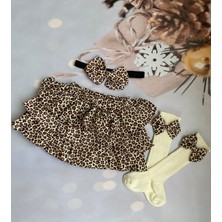 Mini Kids Kız Bebek Leopar Desenli Şort Etek Bandana Çorap Set
