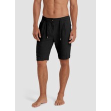 Mr. Mood Bağlamalı Bel Standart Siyah Erkek Bermuda Şort Mr Rog Shorts