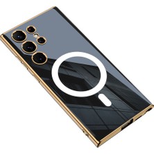 Heptek İletişim Galaxy S23 Ultra Kılıf Wireless Şarj Özellikli Kenarları Elektroplating Kaplama Aynalı Kapak (Kent)