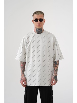 Machinist Oversize Unisex Machinist Baskili T-Shirt Gri