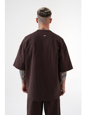 Machinist Oversize Premium Caddy Flamli Jersey T-Shirt Kahve