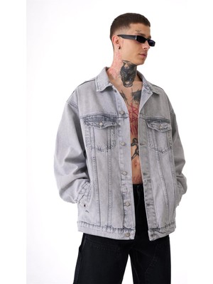 Machinist Oversıze Cepli Yıkamalı Denım Ceket Asit Gri