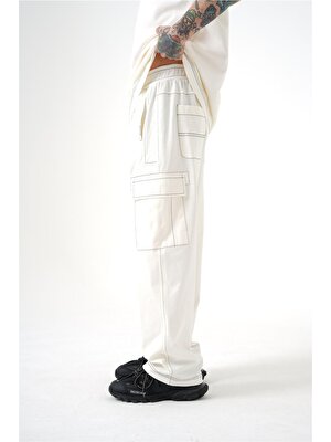 Machinist Oversize Sewıng Kargo Cepli Pantolon Beyaz